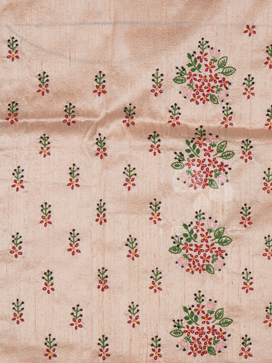 pale peach raw silk all over embroidery