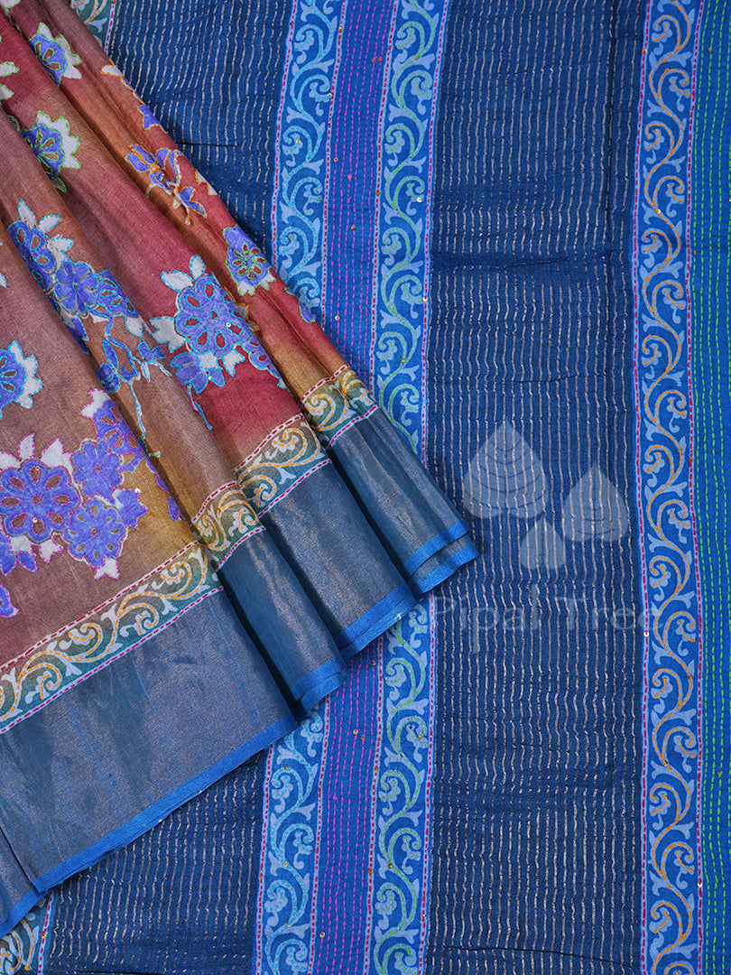 Multi Colour Tussar Kanta Embroidery
