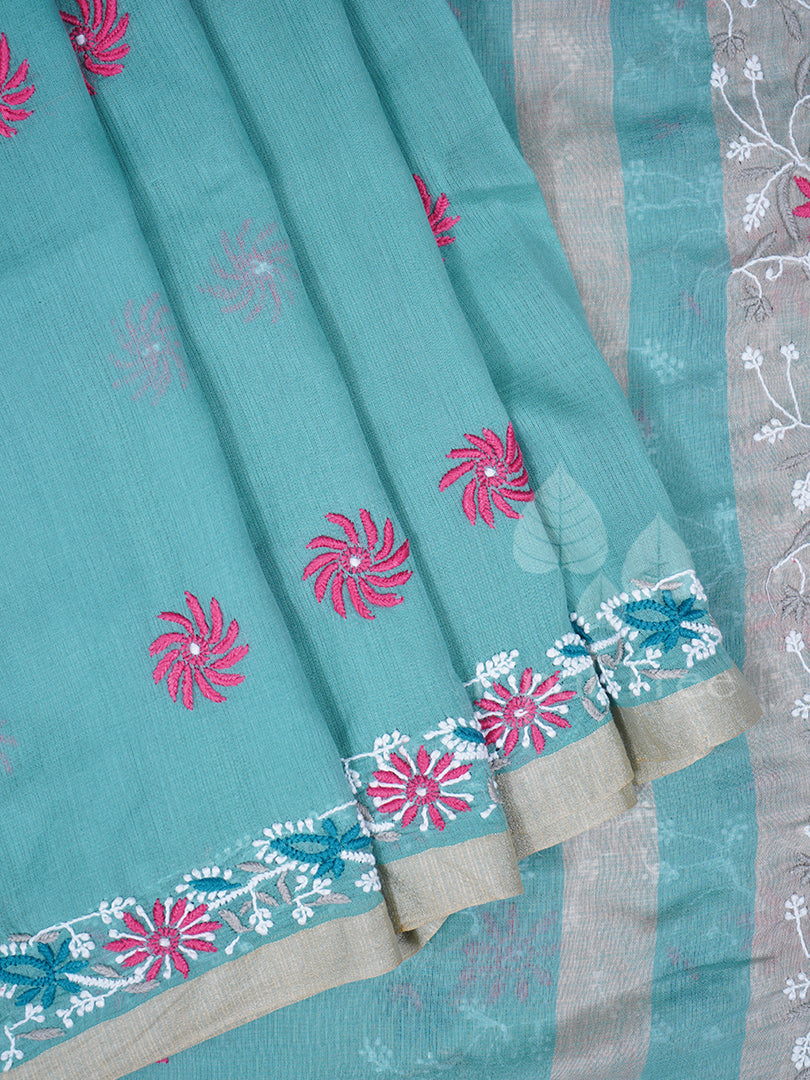 Green Kota Chikankari Embroidery
