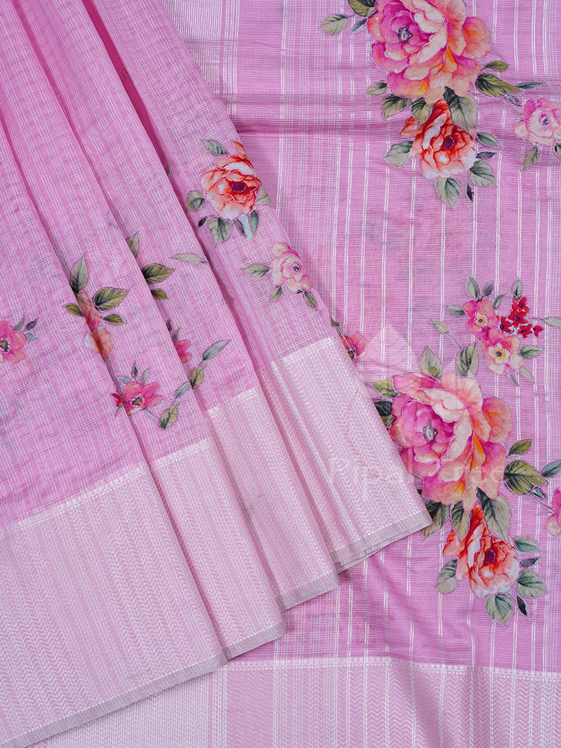 Pink Maheshwari Applique Embroidery