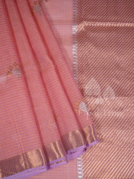 peach zari kota with embroidered blouse