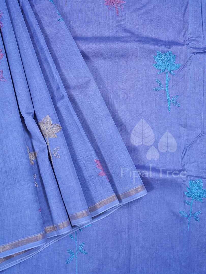 Grey Blue Chanderi Chikankari