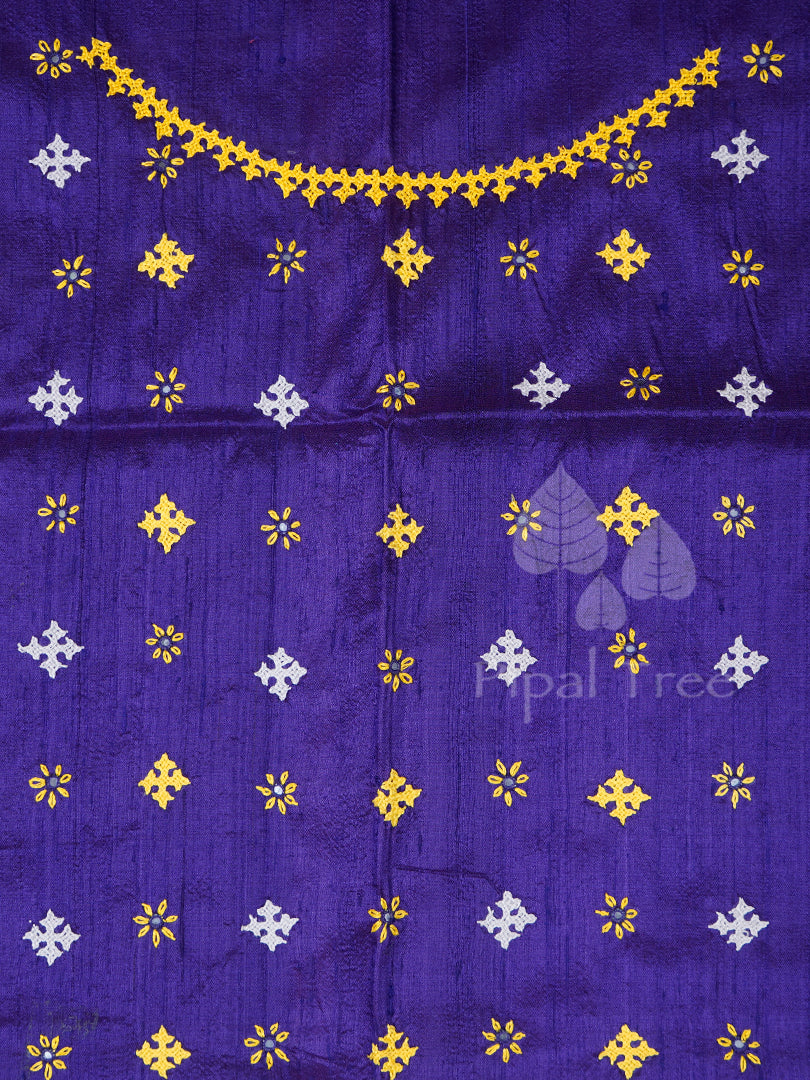 Purple Raw Silk With Kutch Embroidery Fabric