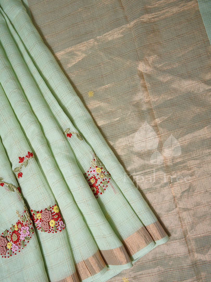 hand embroidery green on kota