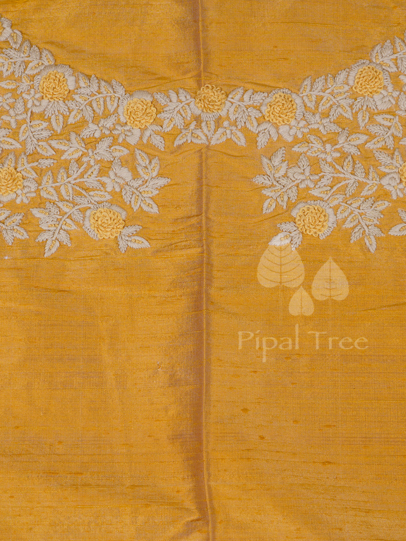 yellow raw silk cream embroidery fabric