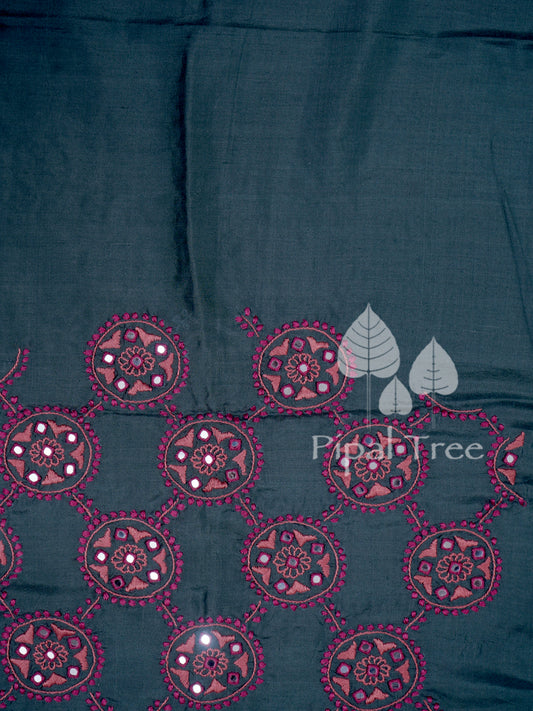 Grey Silk With Mirror Embroidery Fabric