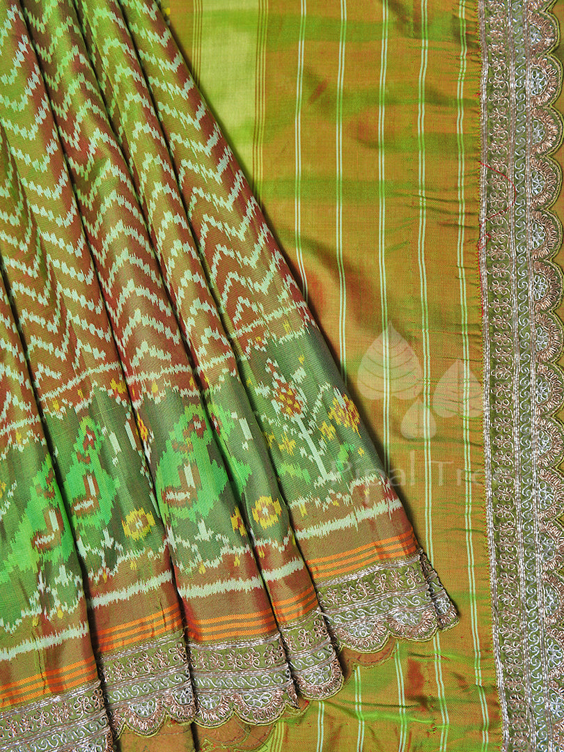 Green Semi Double Patola With Embroidery Border