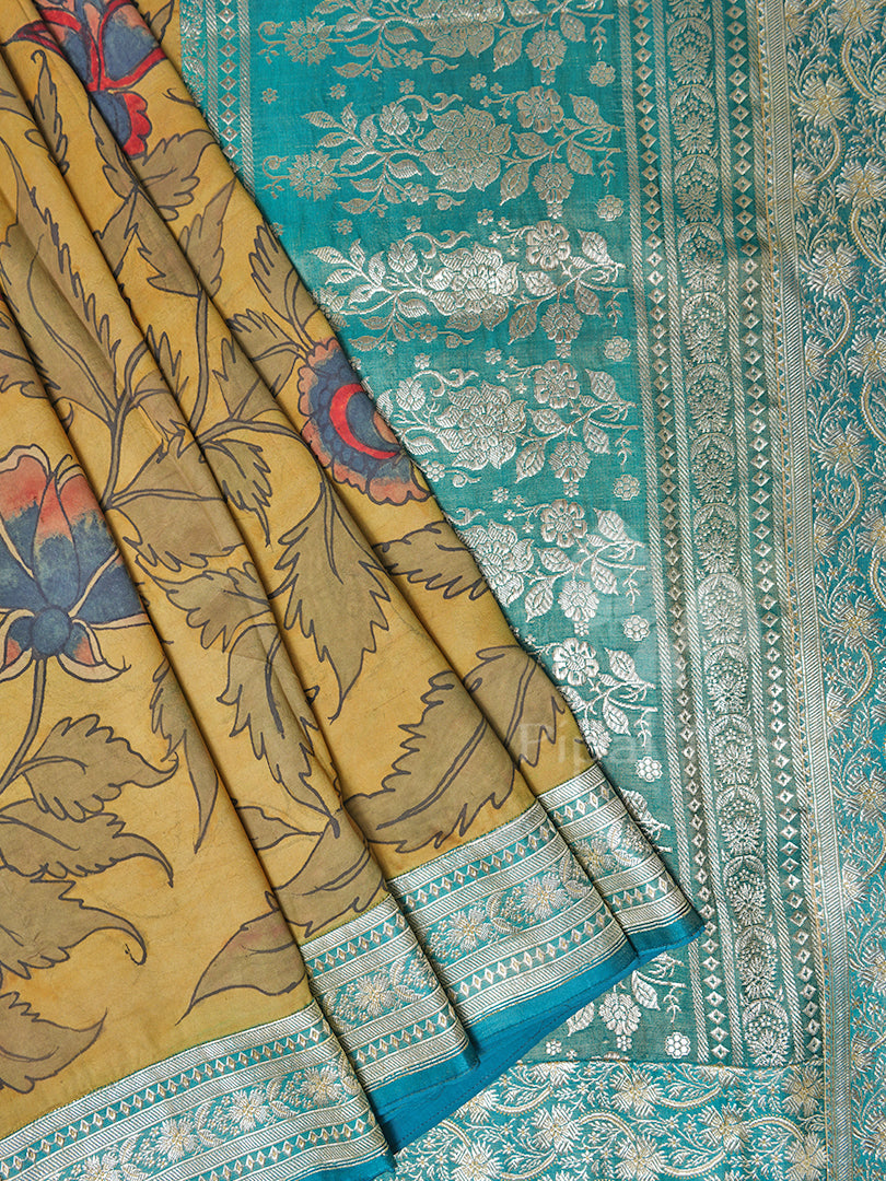 Pen Kalam Kari On Kanchi With A Banarasi Border