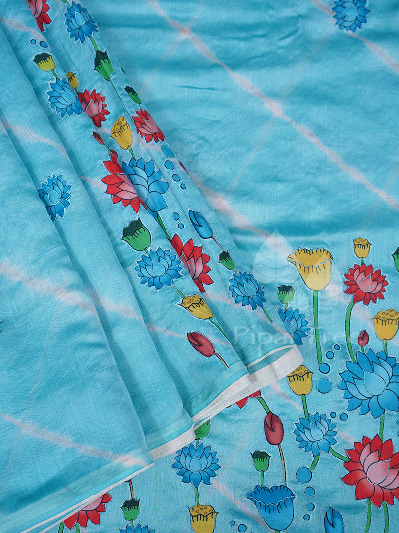 Blue Maheshwari Leheriya Applique