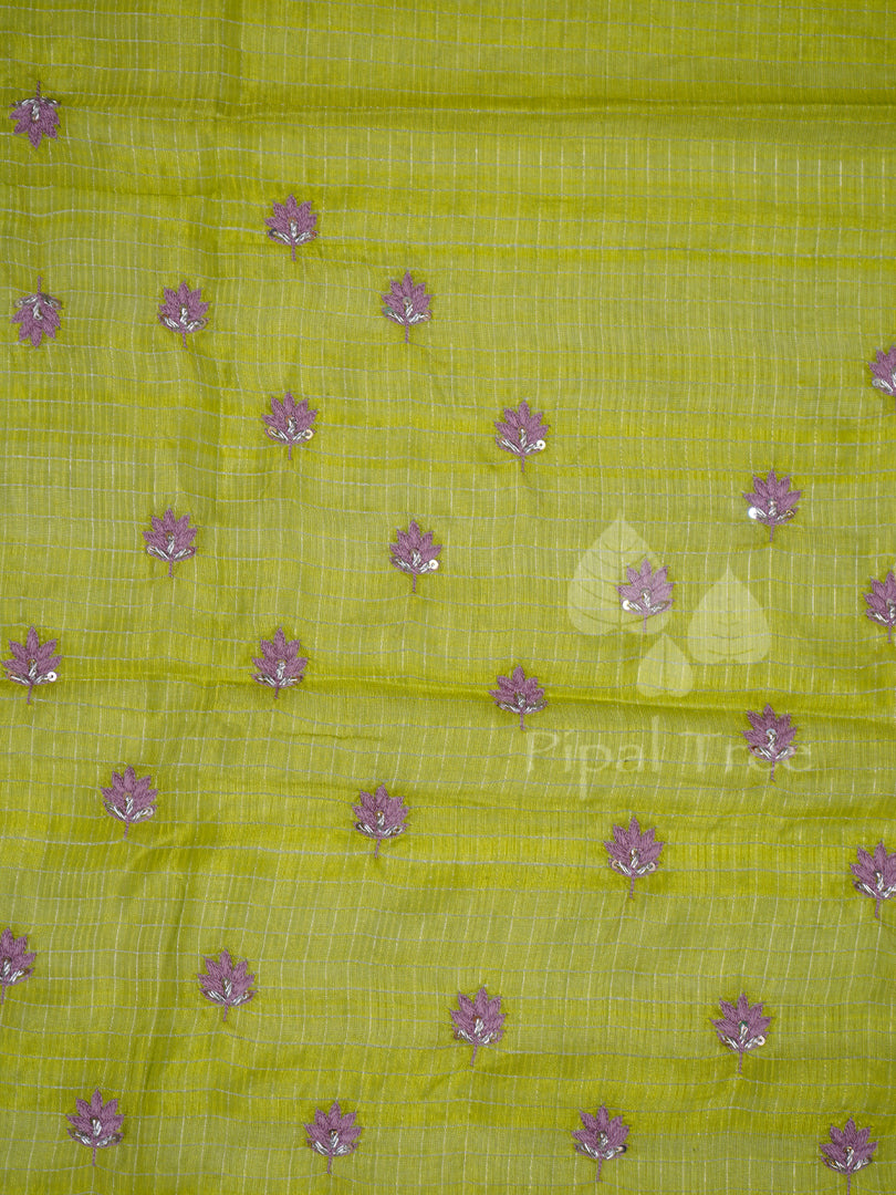 Green Silk Cotton With Floral Embroidered Fabric