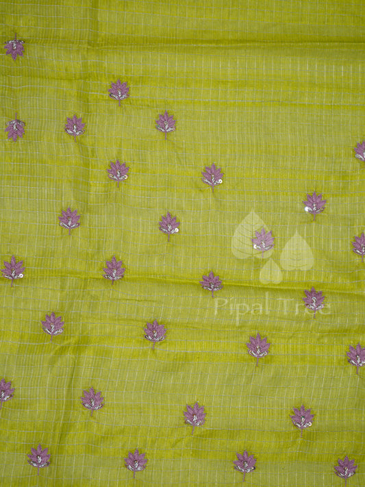 Green Silk Cotton With Floral Embroidered Fabric