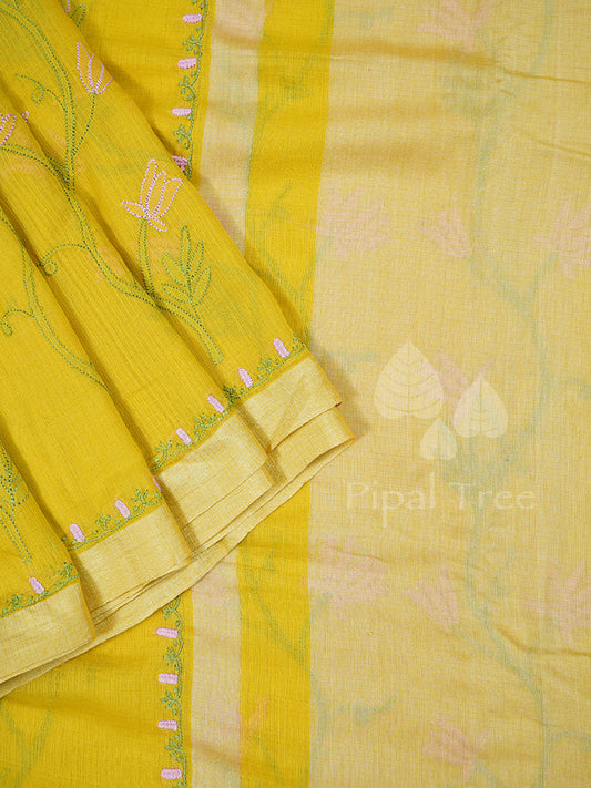 Chikankari On Yellow Kota