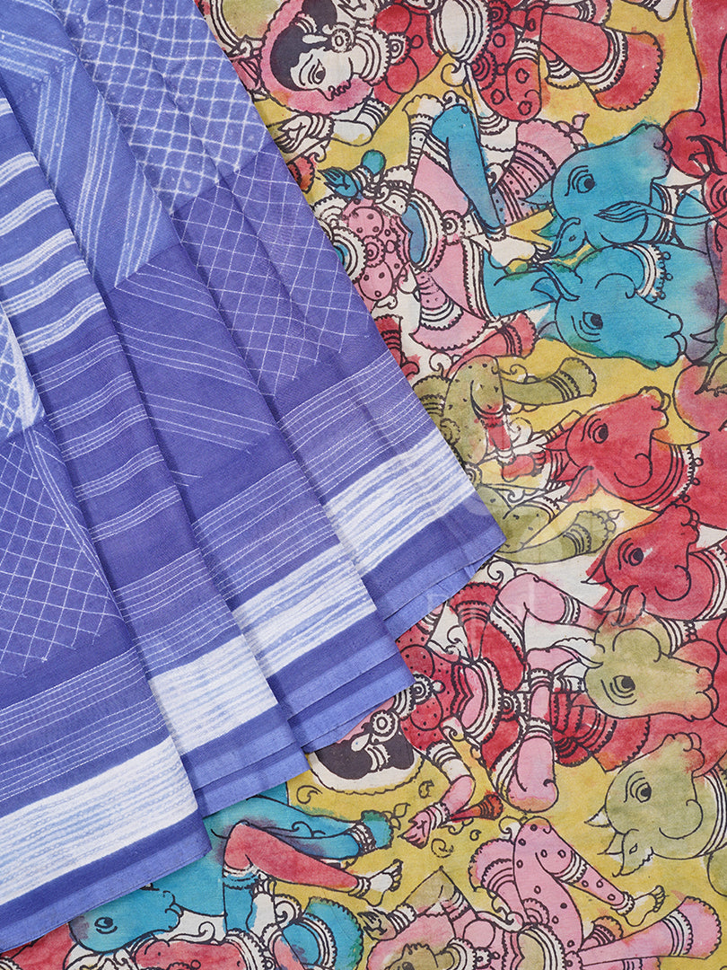 Blue Modal Silk Shibori Kalamkari