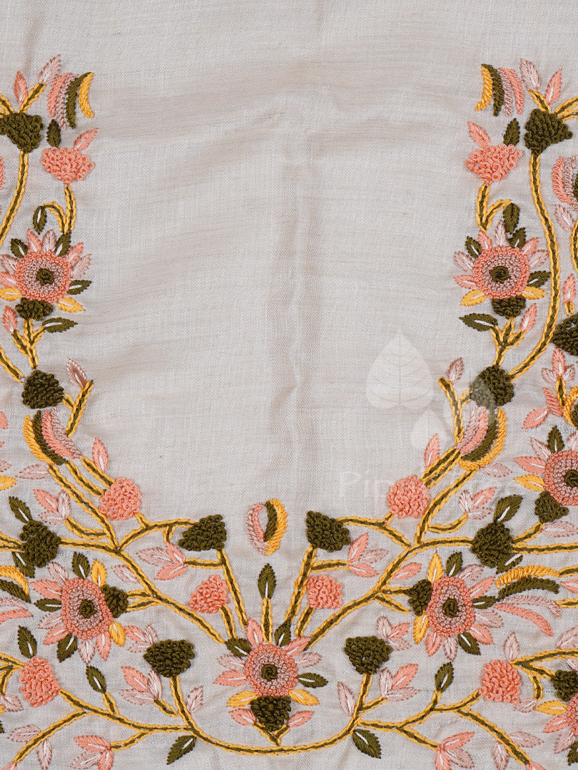 cream tussar parsi embroidery fabric