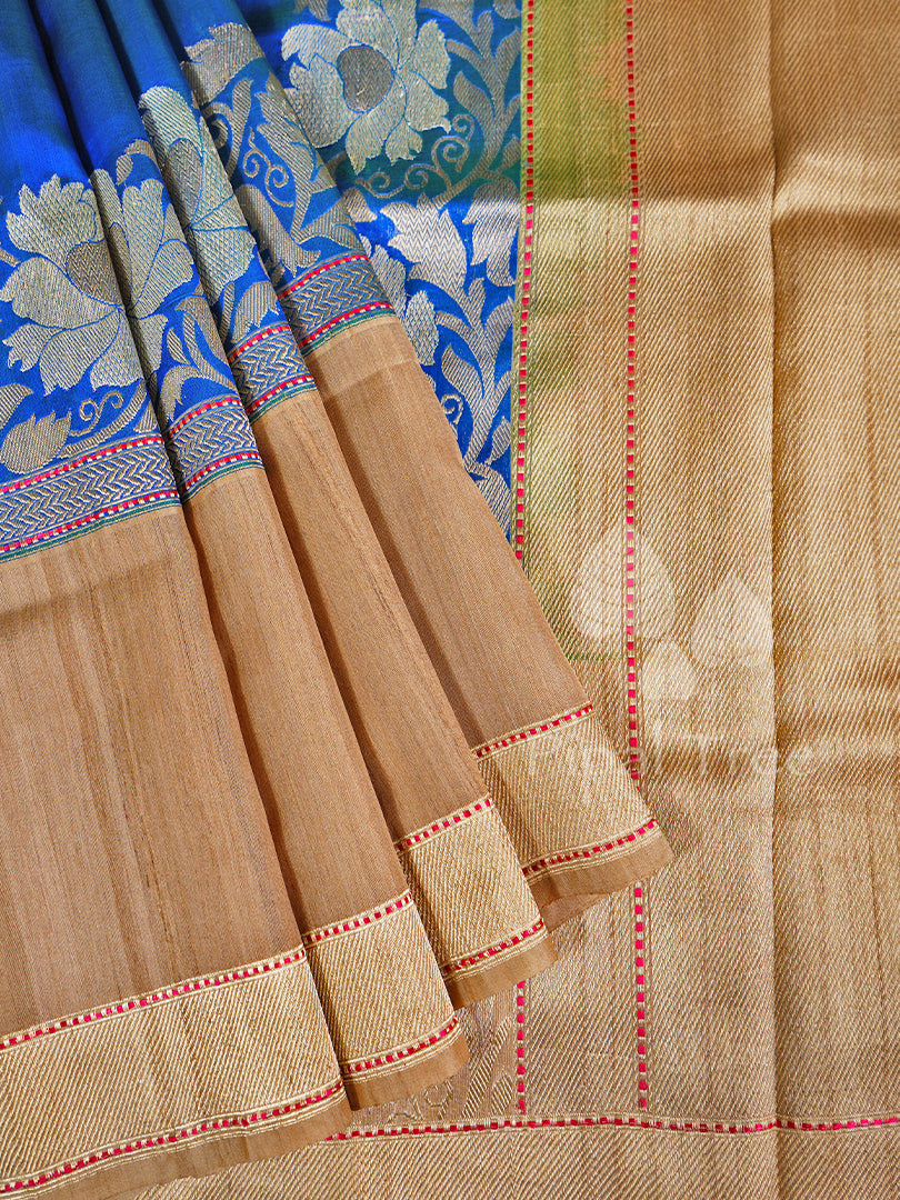Ink Blue Banarasi Kora Saree with Muga Border
