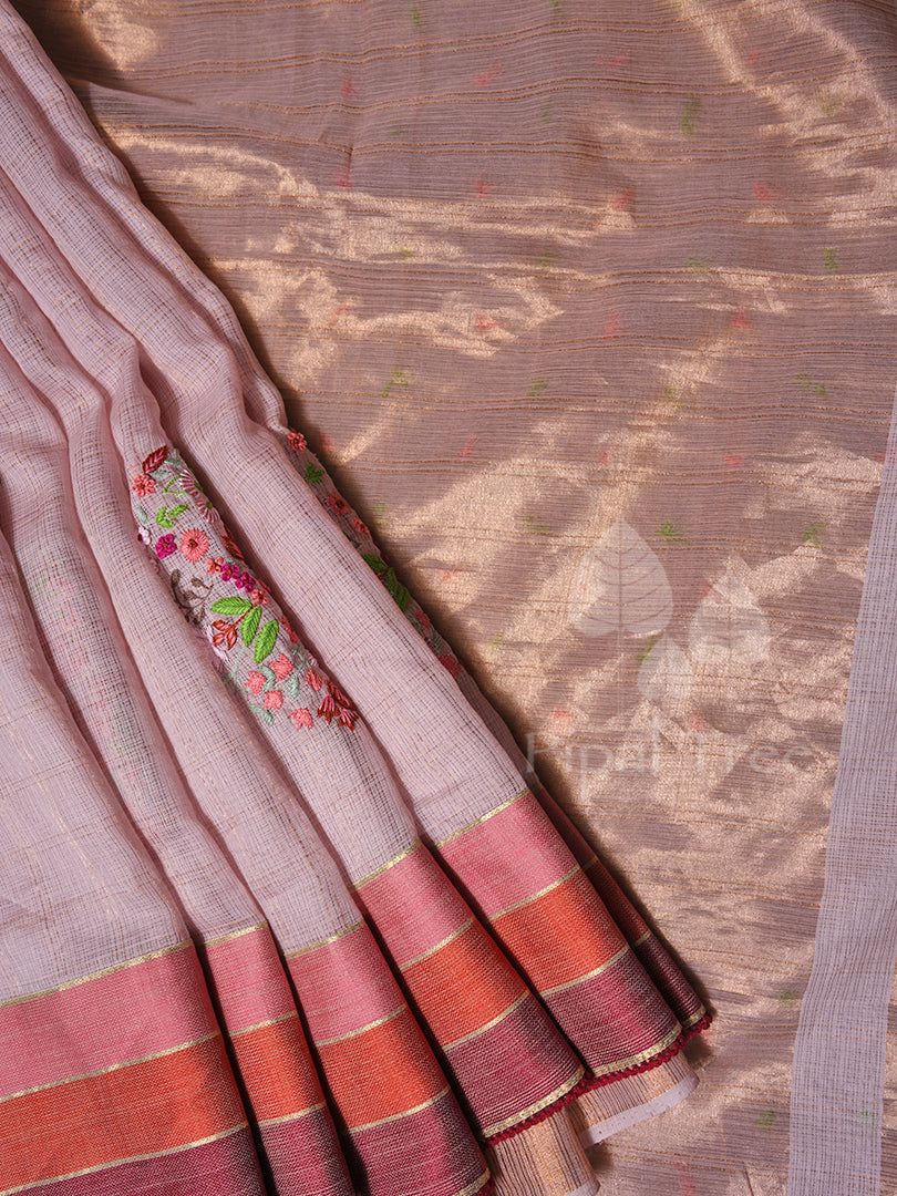 Pink Coloured Kota With Embroidery