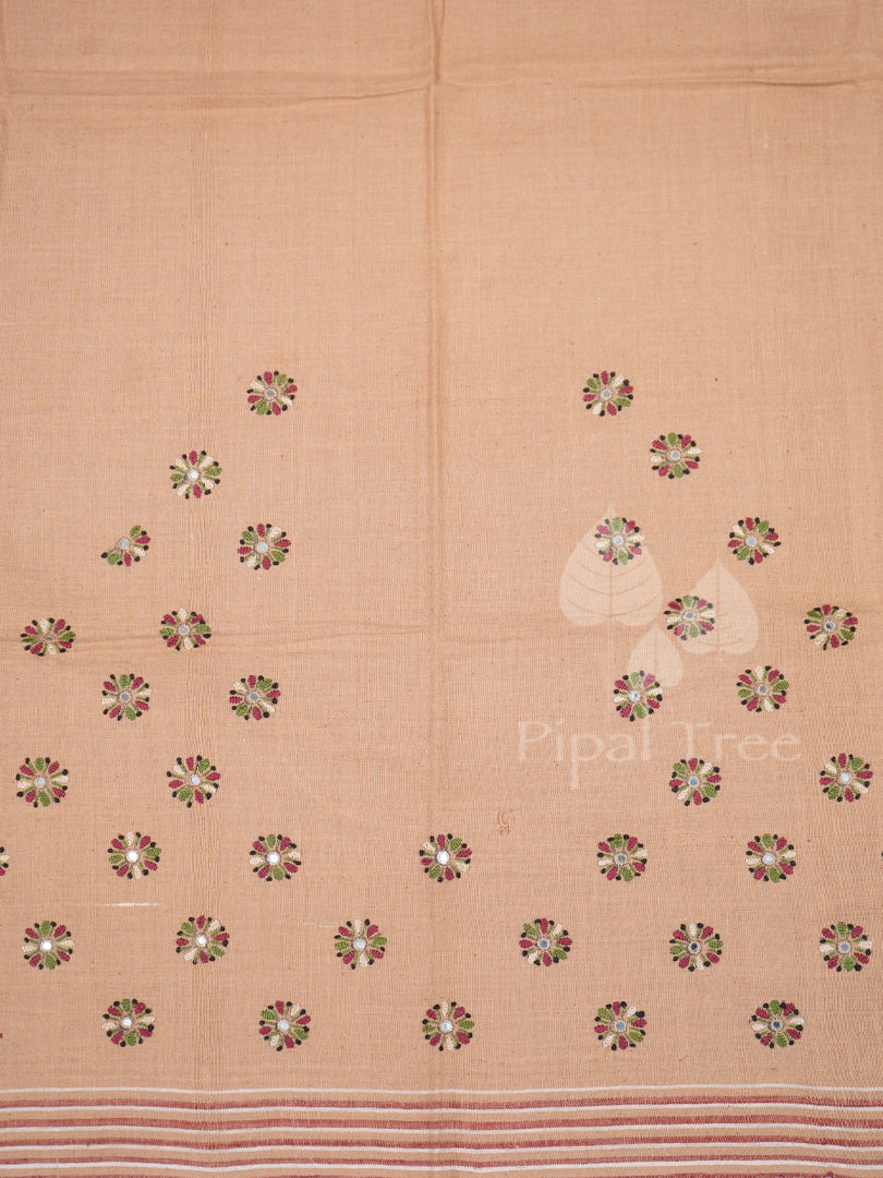 Beige Organic Cotton With Embroidery Fabric