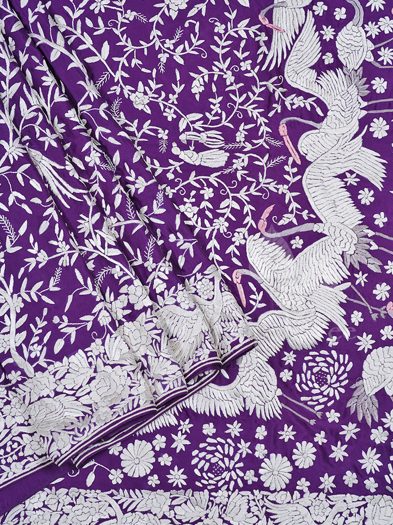 Purple Satin Parsi Embroidery