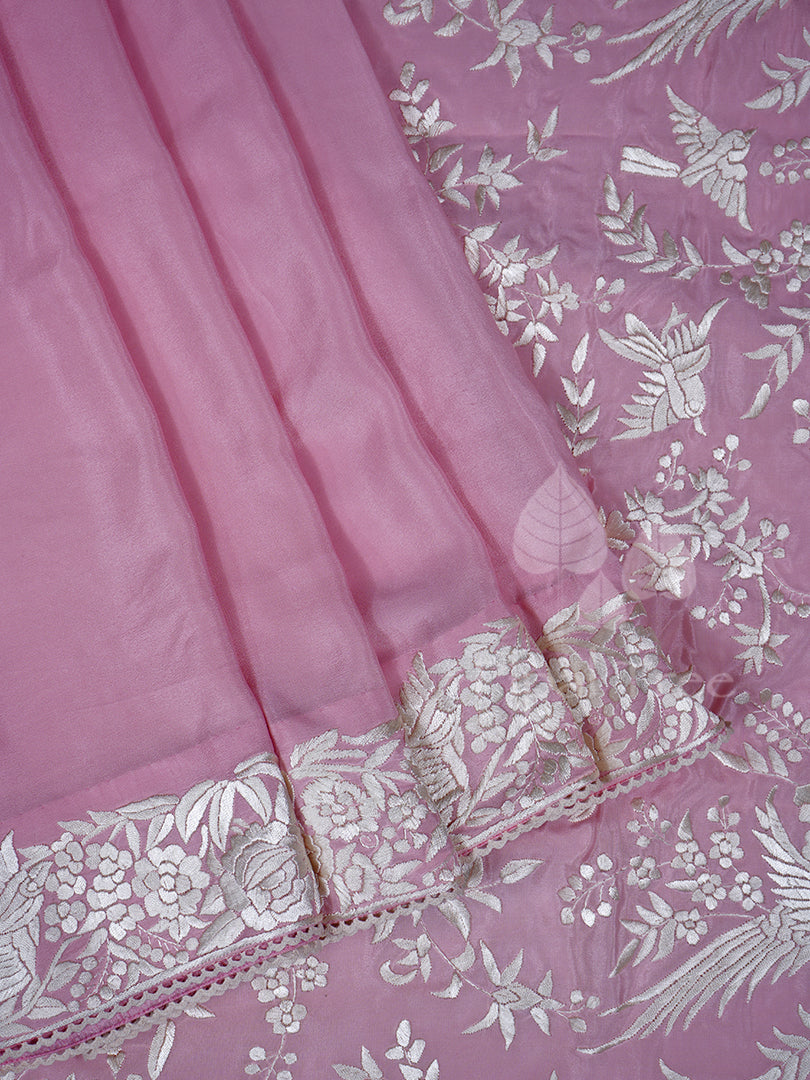 Pink Crepe Parsi Gara
