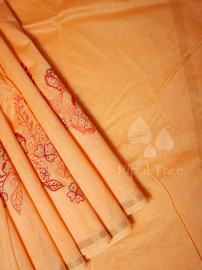 Orange Chanderi with Lucknowi and nukaish work.