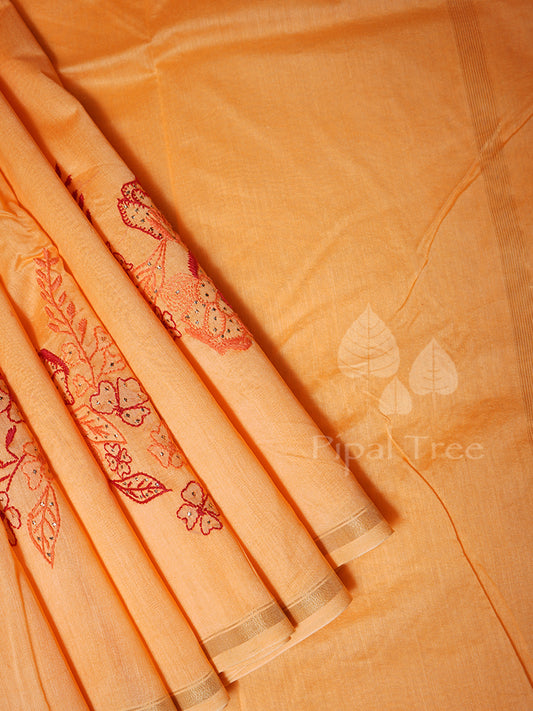 Orange Chanderi with Lucknowi and nukaish work.
