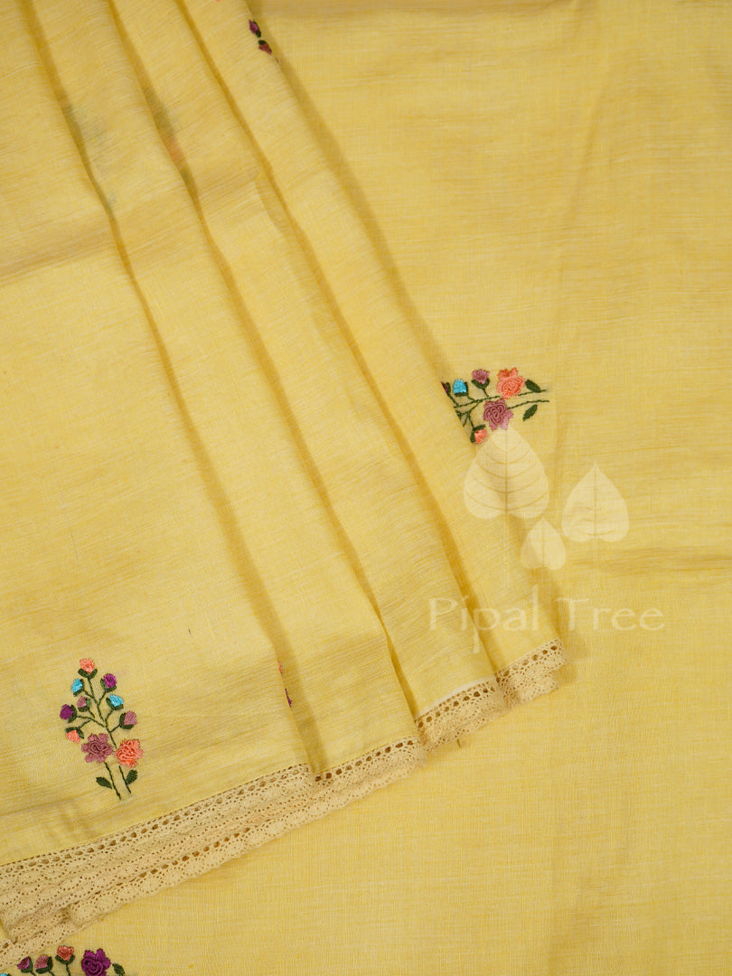 lemon yellow linen cotton hand embroidered