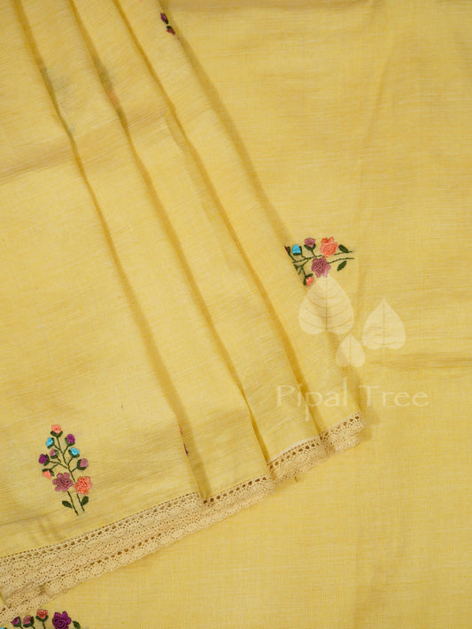 lemon yellow linen cotton hand embroidered