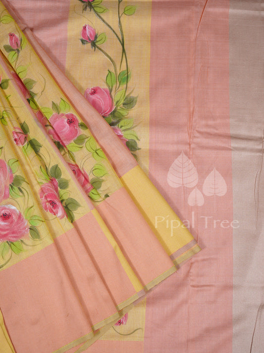 peach and yellow moonga with hand painted