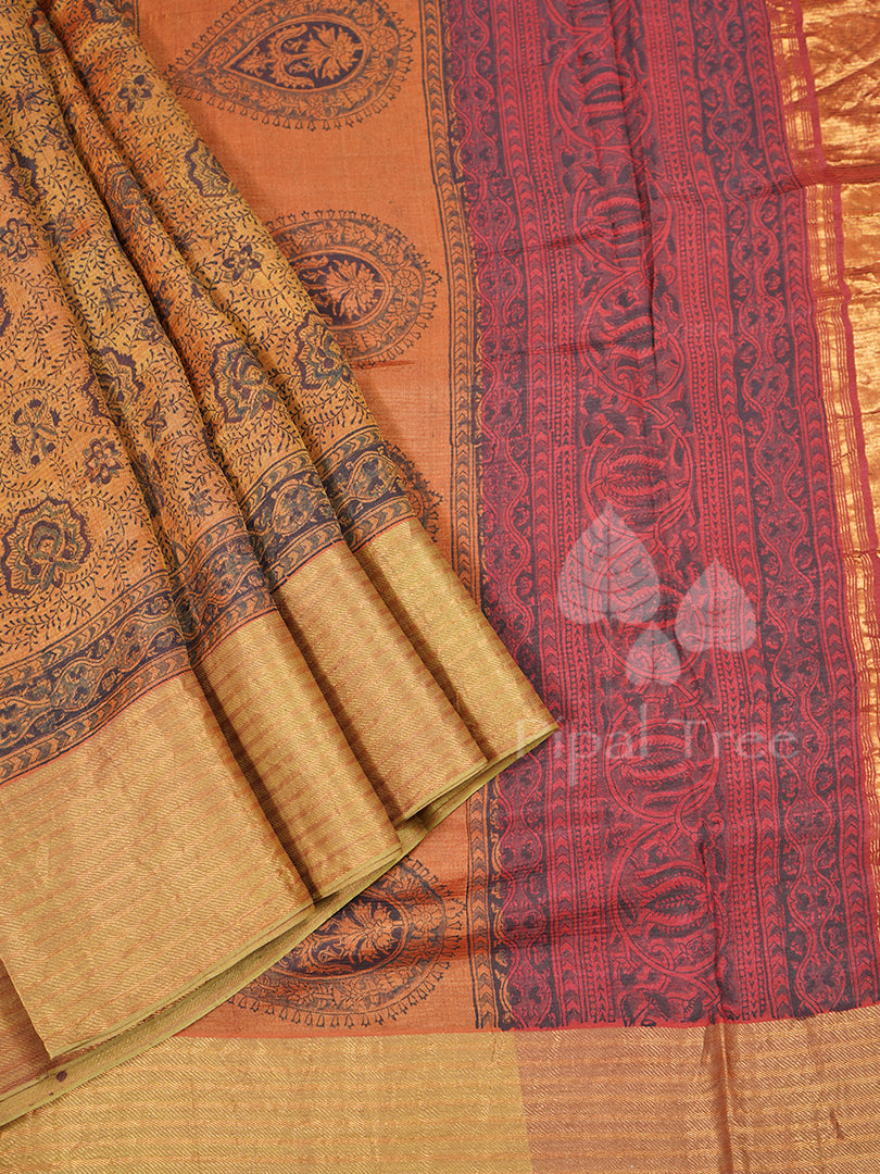 Silk Cotton Kalamkari Print Brown