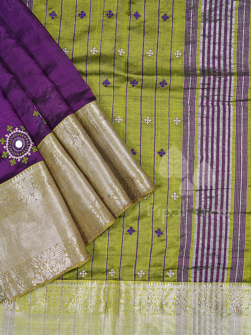Purple Mangalagiri Silk Cotton Embroidery