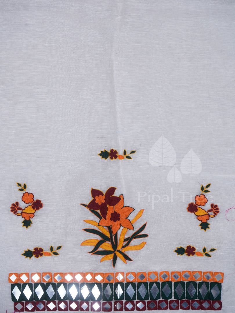 White Linen Mirror Embroidery Fabric