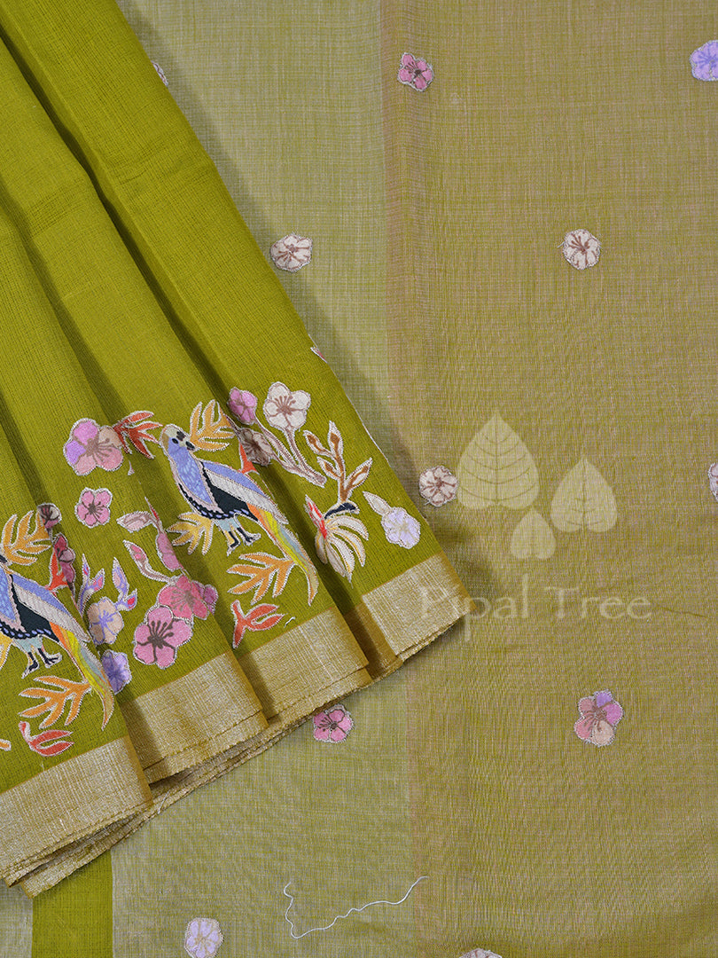 Mehendi Green Kota Applique Embroidery