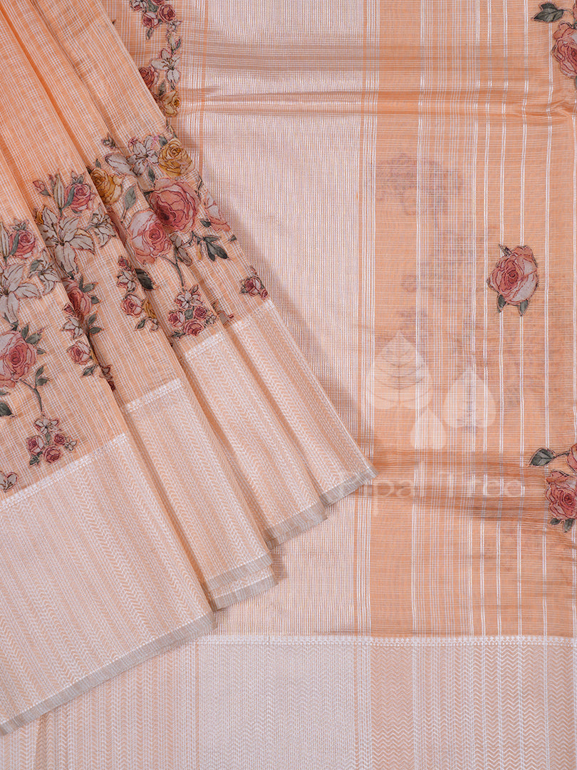 Peach Maheshwari Applique Embroidery