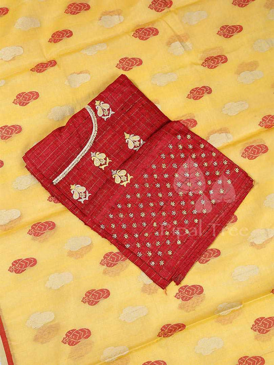 Yellow Moonga Tussar all over woven mango motifs