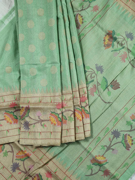 Ponduru Tussar in Sea Green all over Weave
