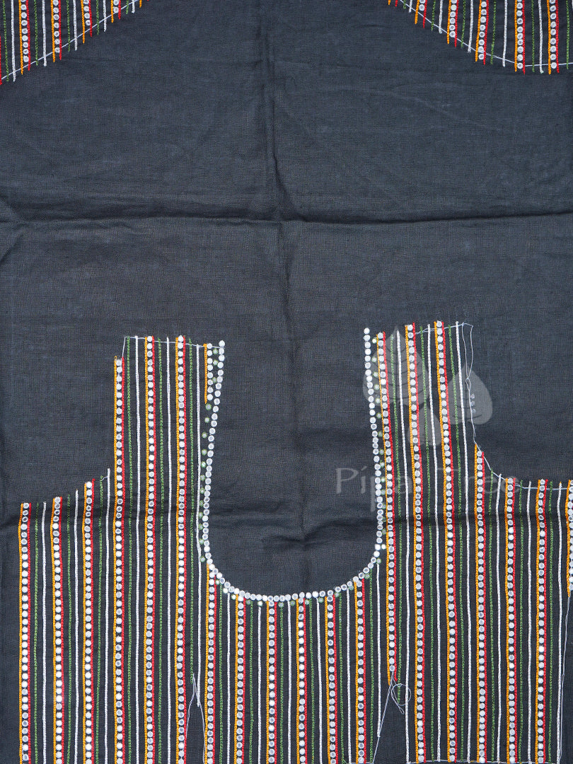 Black Linen Mirror Work Fabric