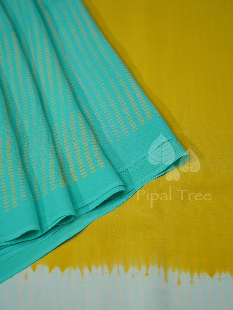 Sea Green And Yellow Crepe Shiboni