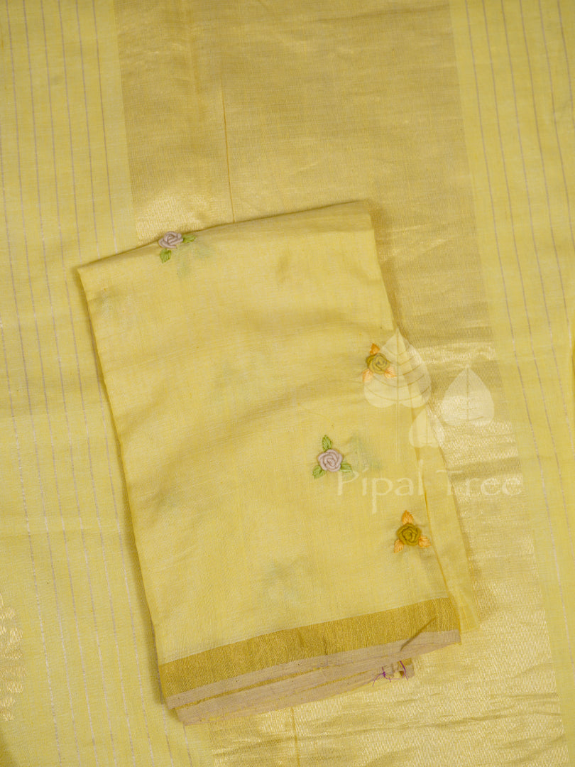 lemon yellow moonga tussar with embroidered blouse
