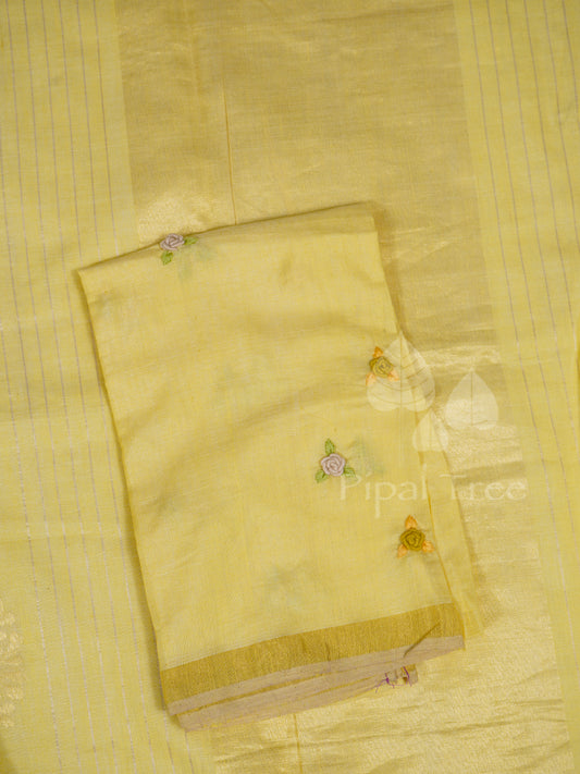 lemon yellow moonga tussar with embroidered blouse