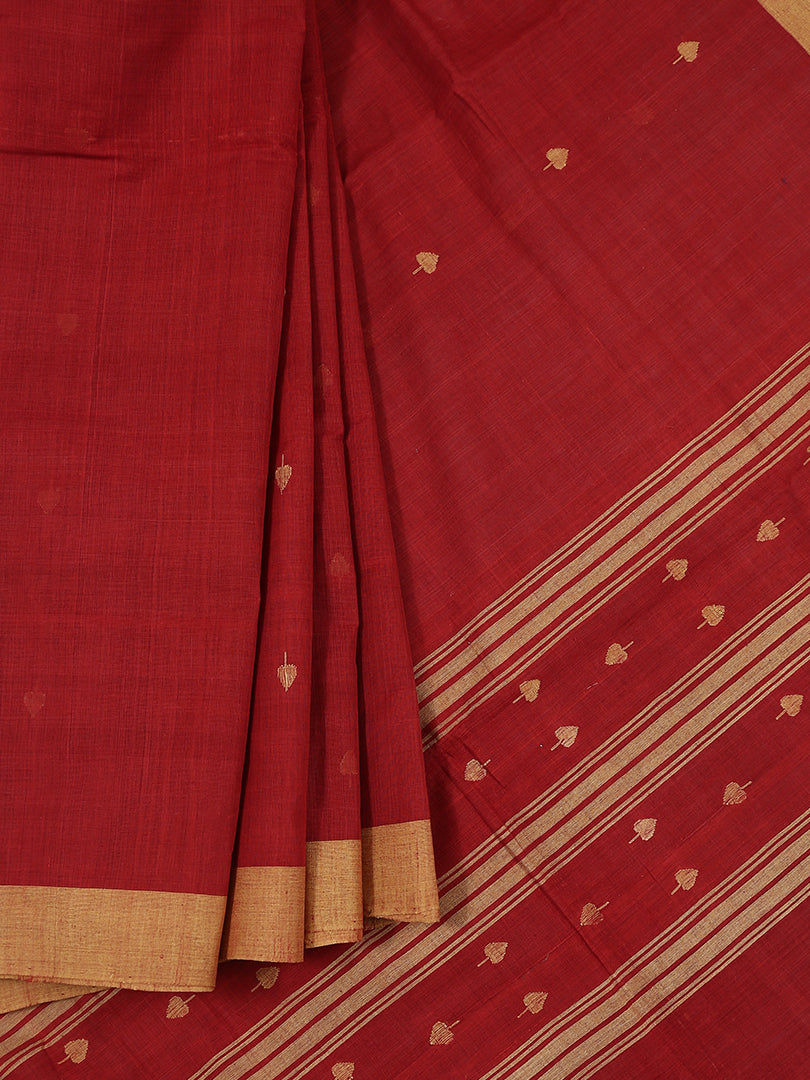 Khadi Cotton natural dye in red with woven buta and kalamkari applique blouse