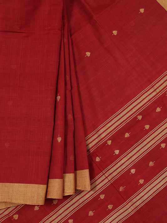 Khadi Cotton natural dye in red with woven buta and kalamkari applique blouse