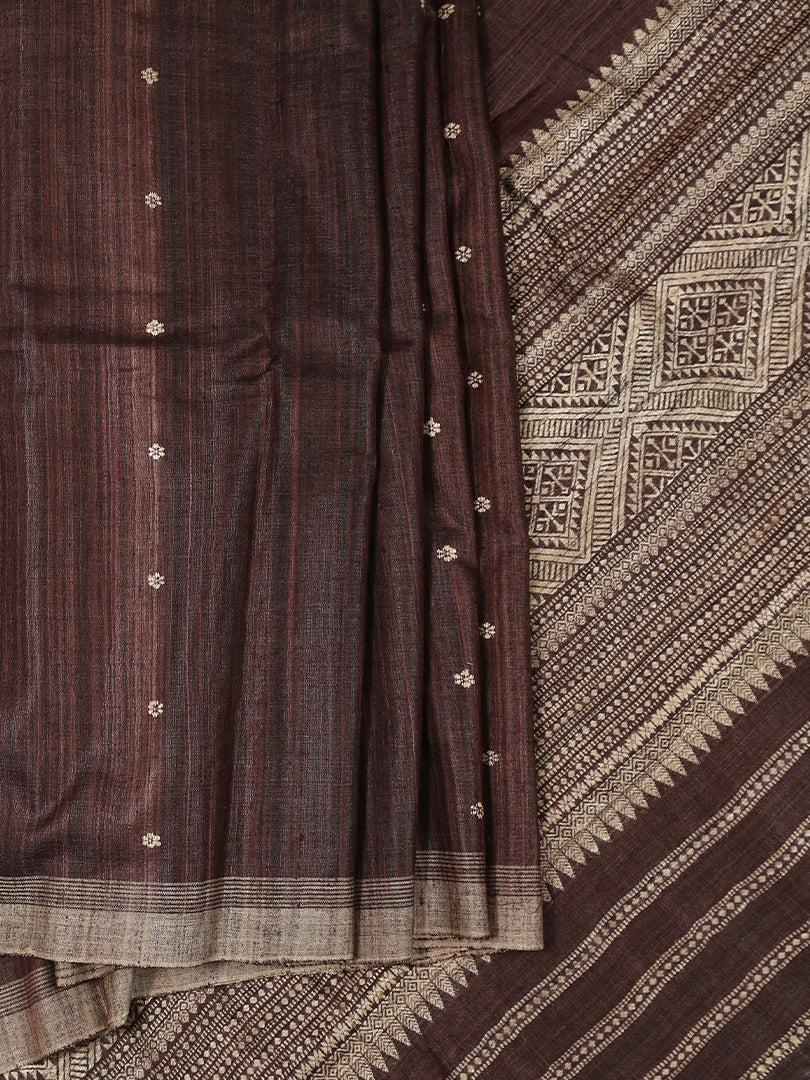 Matka Silk in brown with Assamese style woven pallu