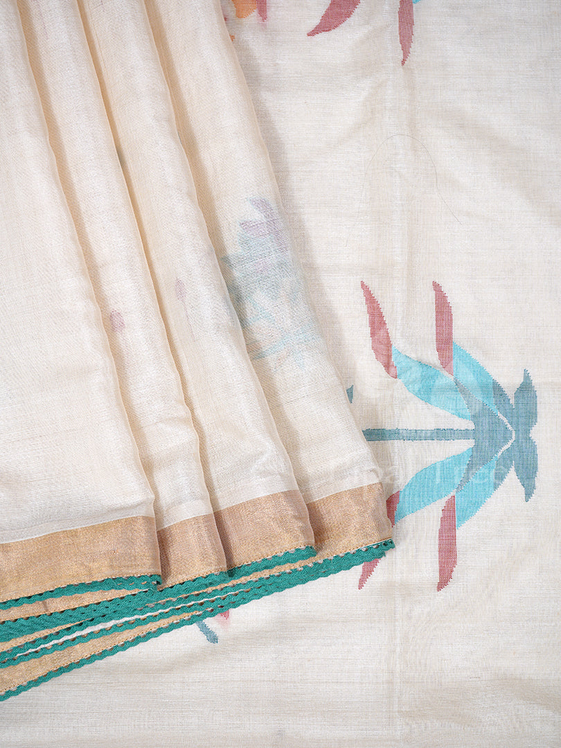 Cream Khadi Tussar saree by Piple Tree