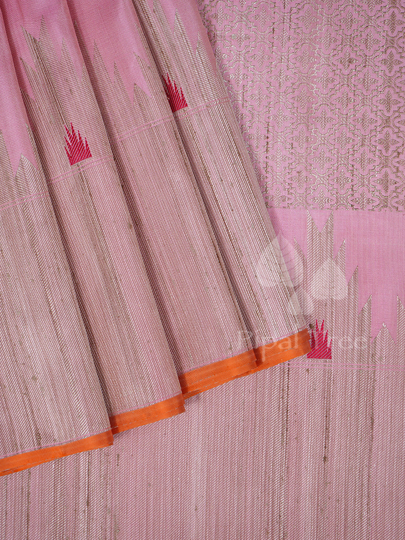 Pink Temple Border Gadwal saree by Piple Tree with intricate temple border design