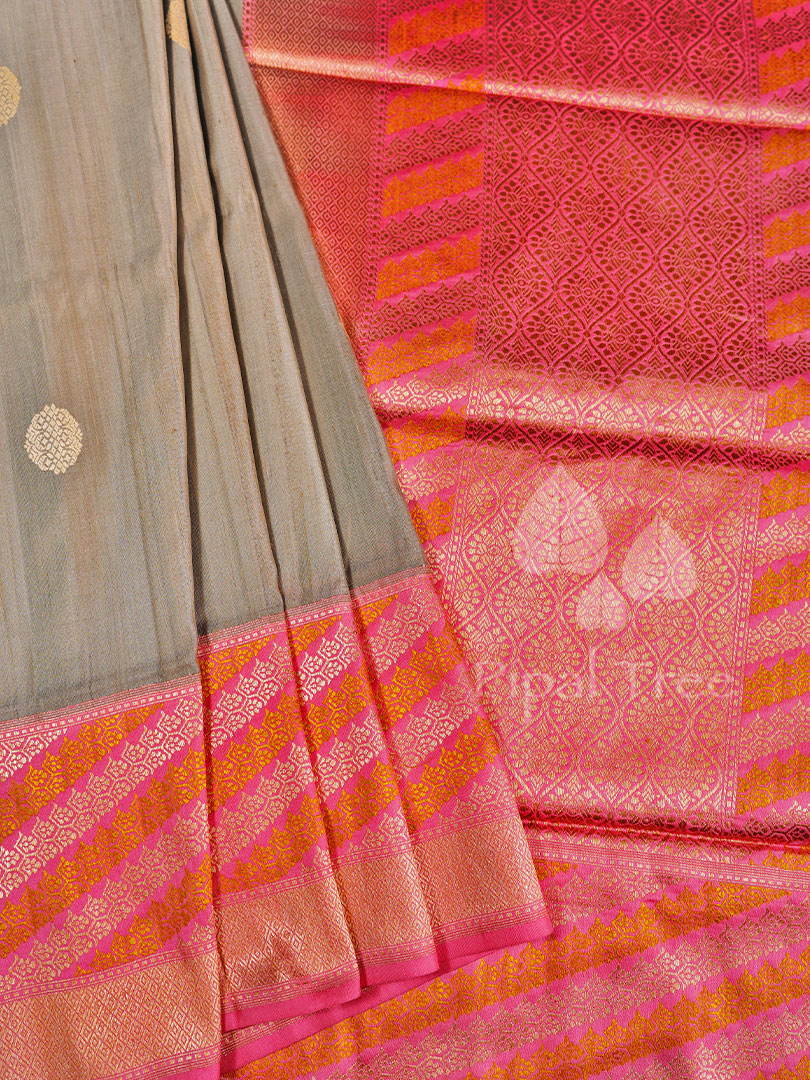Grey tussar silk banarasi saree