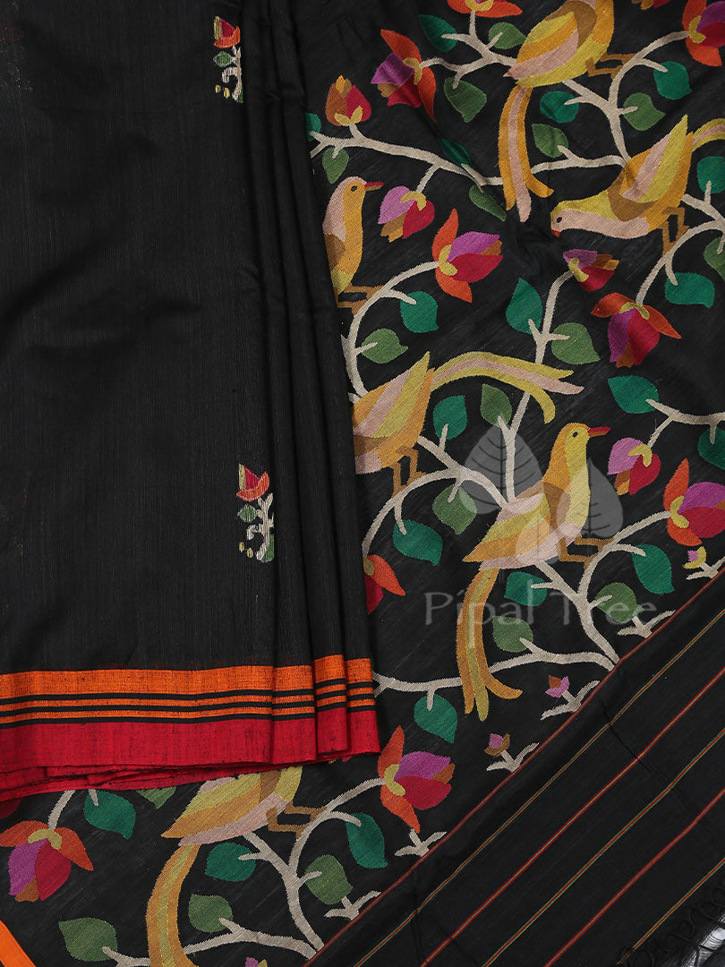 Matka Silk In Black With Jamdani Pallu