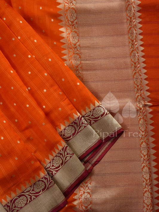 Orange South Silk saree by Piple Tree with a rich sheen and graceful drape