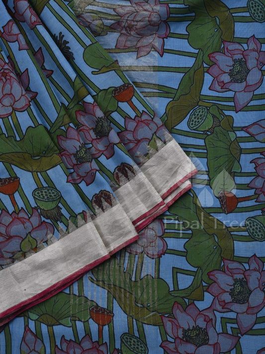 Blue Khadi Digital Print saree by Piple Tree with intricate patterns
