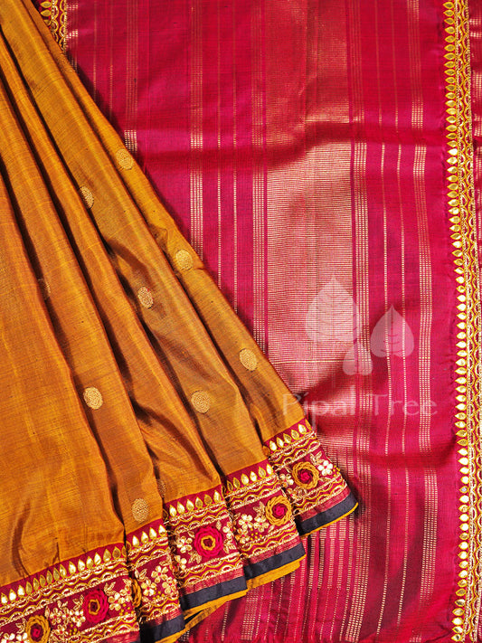 Rust brown kanchi saree with gota embroidery