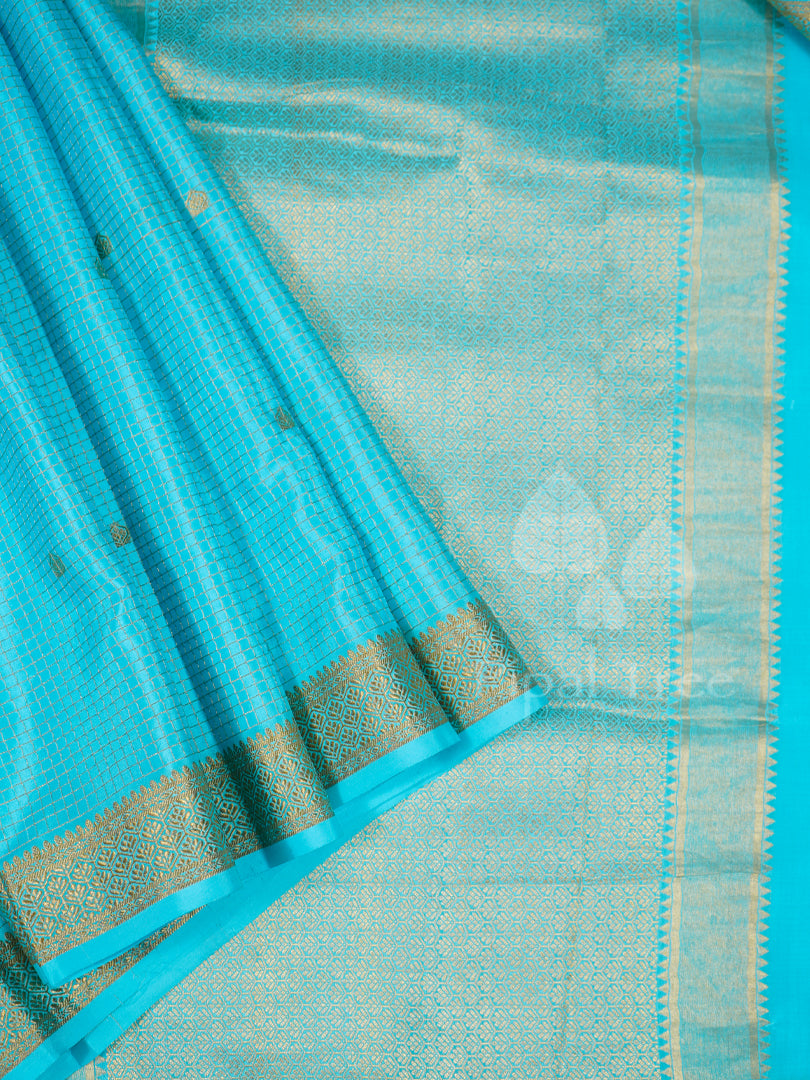 Blue Checks Buta Mysore Crepe